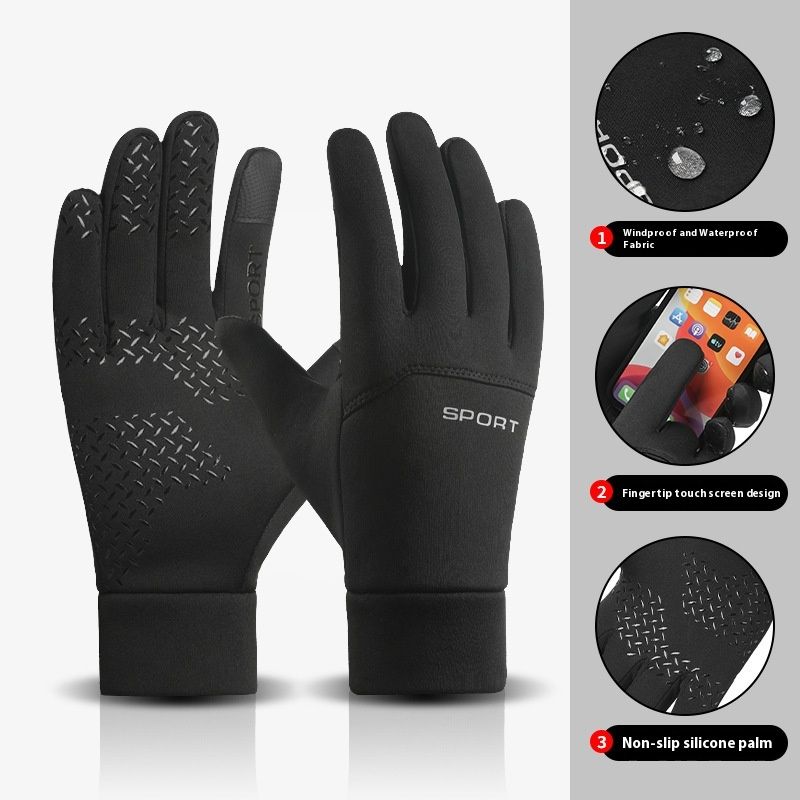 Warm Cycling Gloves For Autumn And Winter Skiing And Mountaineering Men's Driving And Cycling Velvet Touch Screen Anti Slip And Dew, Two Fingers_voghion.com