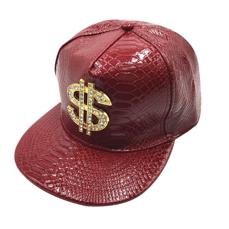 Dot drill money symbol leather hip hop hat autumn winter men's and women's flat edge baseball hat_voghion.com