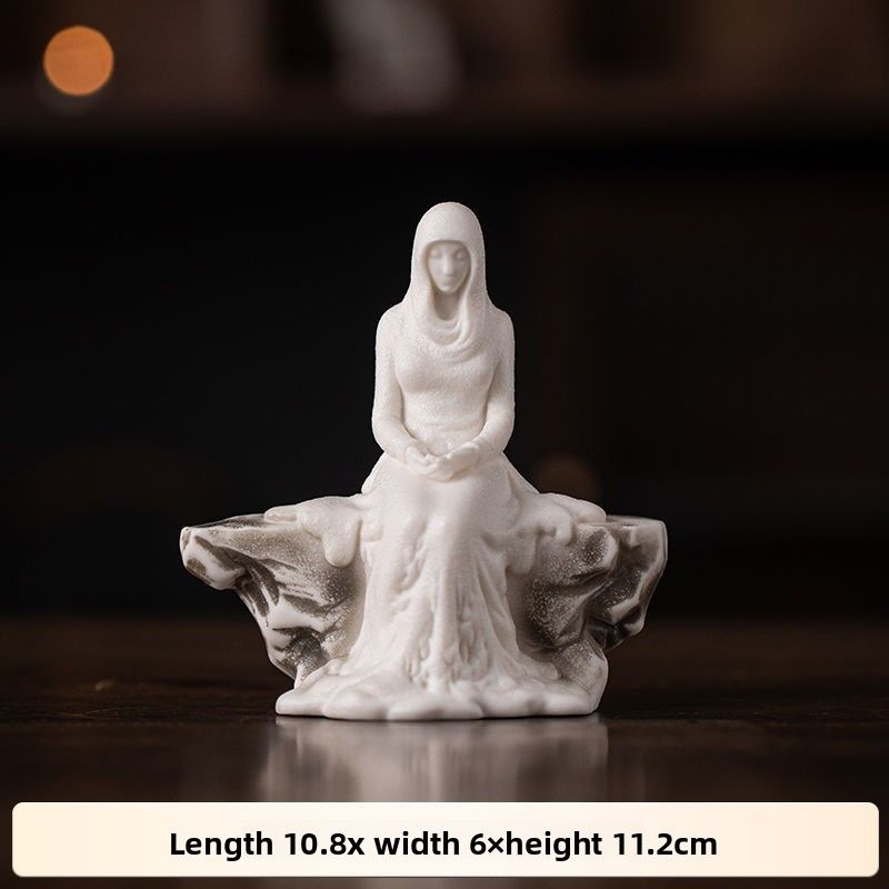 Interesting Character Snow Girl Tea Pet Ornament Chinese Style Ceramic Zen Rockery Flowing Water Fish Tank Micro_voghion.com