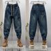 Trendy Retro Color Block Small Straight Angle Jeans For Men 2025 Spring New Tapered Harem Carrot Pants_voghion.com