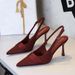 Pointed Satin Stiletto High Heels Hollowed-out Back Strap Sandals_voghion.com