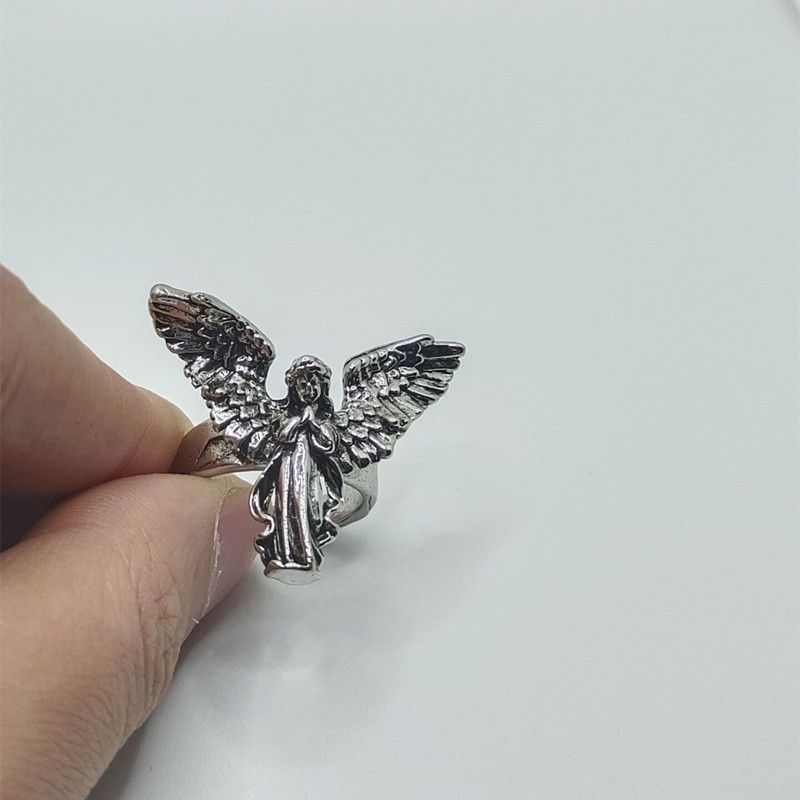 Prayer Angel for Men and Women Fashion Personality Hip Hop Wings Opening Ring Tide_voghion.com