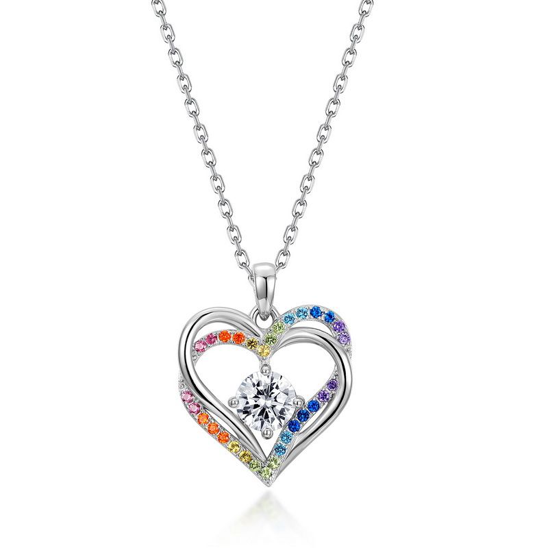 new Rainbow Love Pendant S925 Silver Heart Shaped Ocean Heart Clavicle Chain Heartbeat Fashion_voghion.com