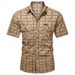 Καλοκαιρινό ανδρικό καρό βαμβακερό πουκάμισο με κοντό μανίκι και πολλές τσέπες, για καθημερινή χρήση, 2021_voghion.com