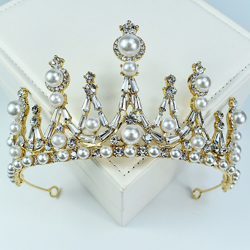 Neue Brautkrone aus Legierung mit eingelegten Strasssteinen und Perlen, Tiara für Hochzeit, Fotostudio, Kleid, Zubehör, Prinzessin, Geburtstagskrone_voghion.com