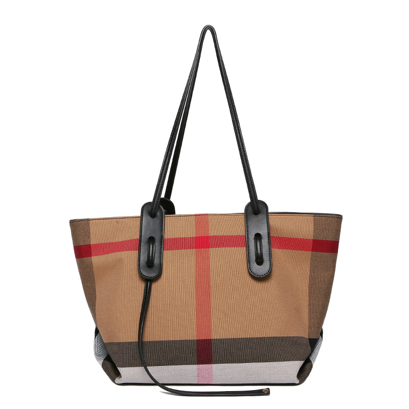 2022 New Canvas Plaid Handbag Large Capacity Tote Bag Shopping Bag Texture Shoulder Bag_voghion.com