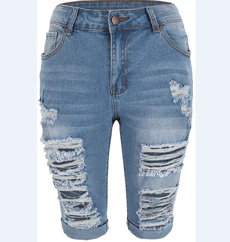 Damjeans med hög midja slitna stretchjeans för kvinnor_voghion.com