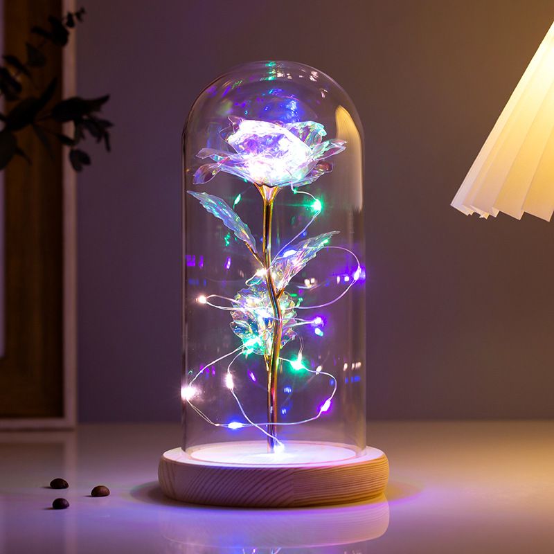 Unisex Glass Cover Gold Foil Rose LED Lighting Glass Cover Mother's Day Valentine's Day Gift_voghion.com