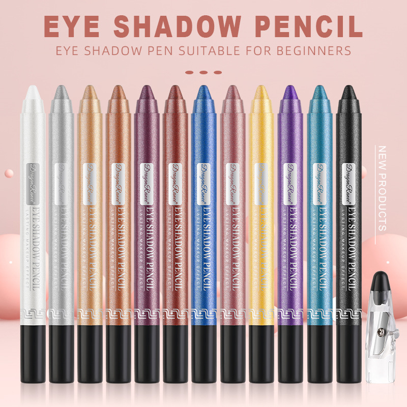 Pearlescent Eyeshadow Pencil With Built-in Sharpener & Foam Blender - Shimmering Color, Easy Application & Precise Blending_voghion.com
