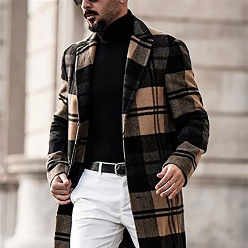Manteaux en laine pour hommes, nouvelle mode, couleur unie, simple boutonnage, manteau Long à revers, pardessus décontracté, collection automne et hiver, Casual480_voghion.com