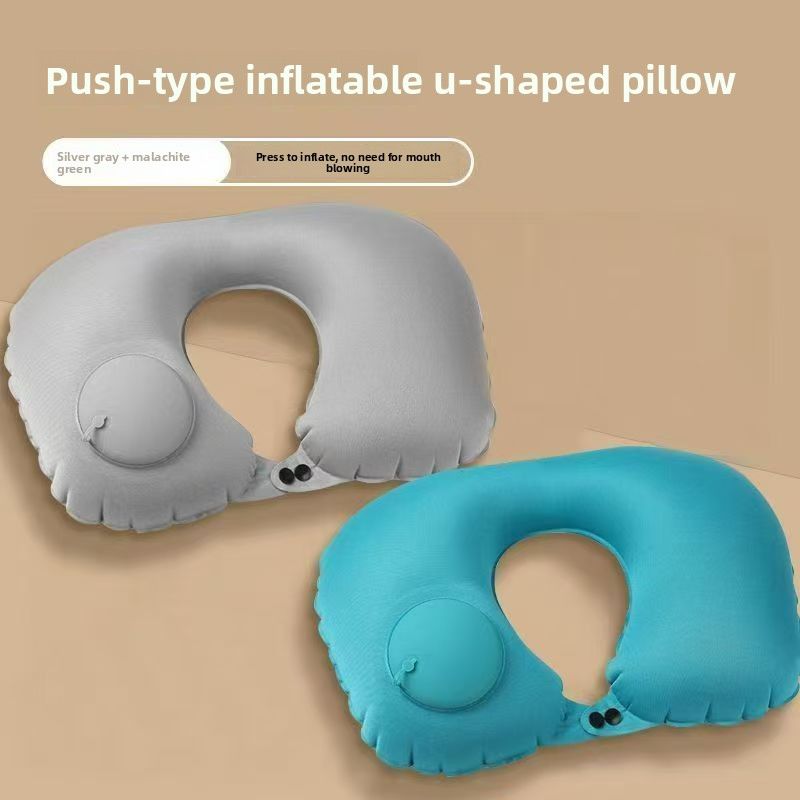 Almohada de compresión inflable en forma de U con función de presión, plegable, para coche, tren y viajes, soporte para el cuello, portátil._voghion.com