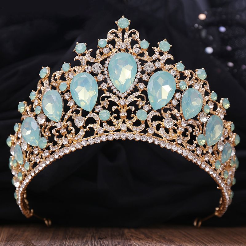 Bridal Hair Accessory WeddingWedding Gold Hair Ornament Big Crown Atmospheric Red Crystal Baroque Birthday Bride Crown_voghion.com