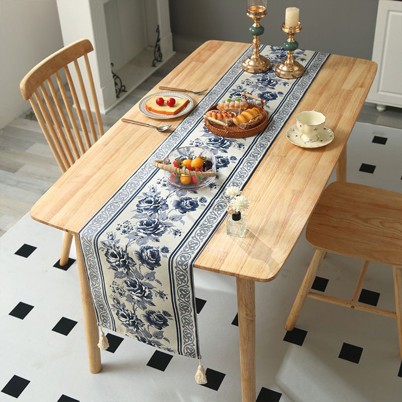 Camino de mesa con borlas - Mantel minimalista con estampado floral (juego de 2)_voghion.com