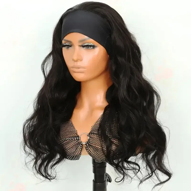 100 % Echthaar, gewellt, Stirnband, Perücke, peruanisches Remy-Haar, für den täglichen Gebrauch, natürliche schwarze Farbe_voghion.com