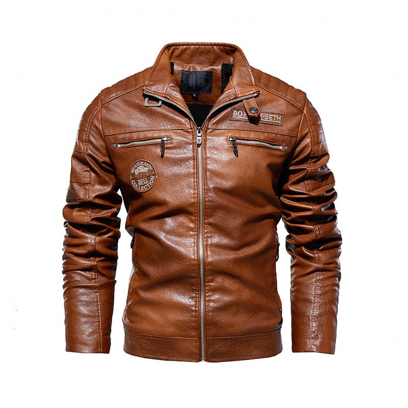 Herren-Lederjacke, PU-Lederjacke, europäische und amerikanische Motorradbekleidung, Fleece-Lederjacke für Herren_voghion.com