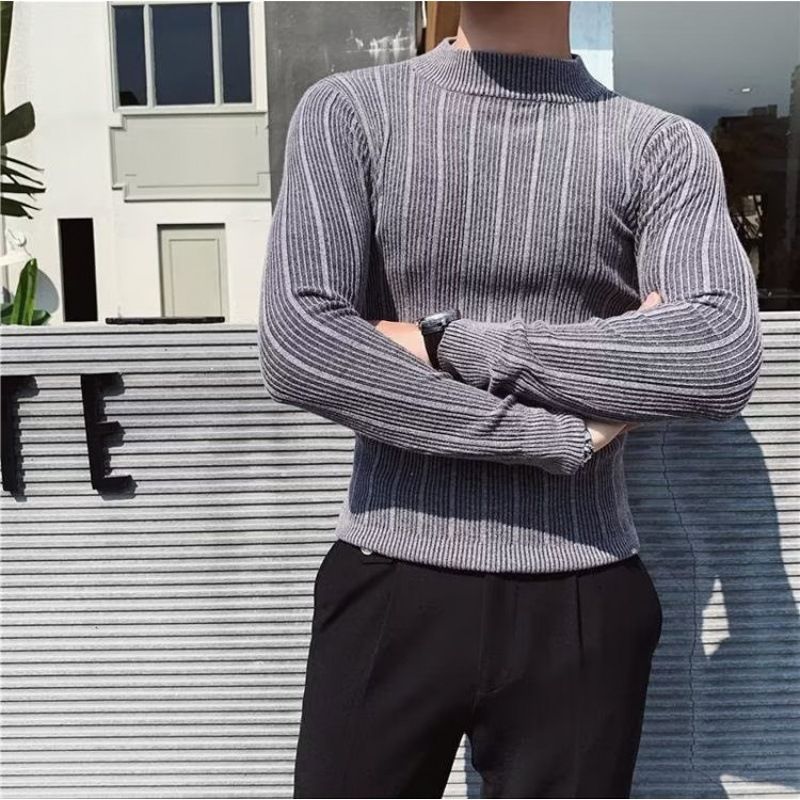 Half high neck men in spring and autumn, slim fit knitted long sleeved base sweater, top for men, inner layer sweater_voghion.com