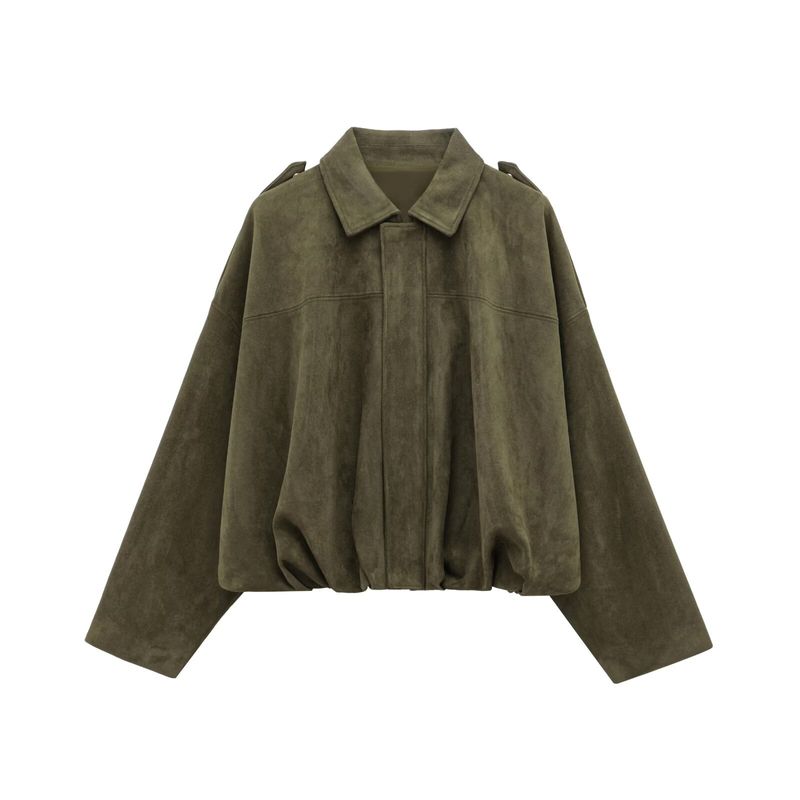 Autumn Winter Women's Bomber Jacket With Batwing Sleeves, Zipper Closure, Loose Fit, Suede Texture, Casual Outerwear – S/M/L_voghion.com