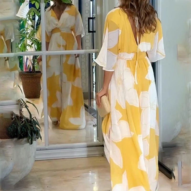 Ropa de mujer Faldas largas estampadas Vestidos de playa estampados sin espalda_voghion.com