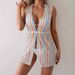 Stylish Striped Beach Cover Up With Button Front & Flowy A-Line Cut - Lightweight Mesh Sun Protection For Swimsuits, Sizes S-XL_voghion.com