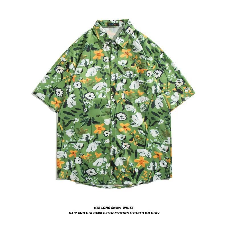 Men's clothing Hip Hop Retro Floral Full Print Beach Shirt Men's Short Sleeve Summer Collar Floral Shirt_voghion.com