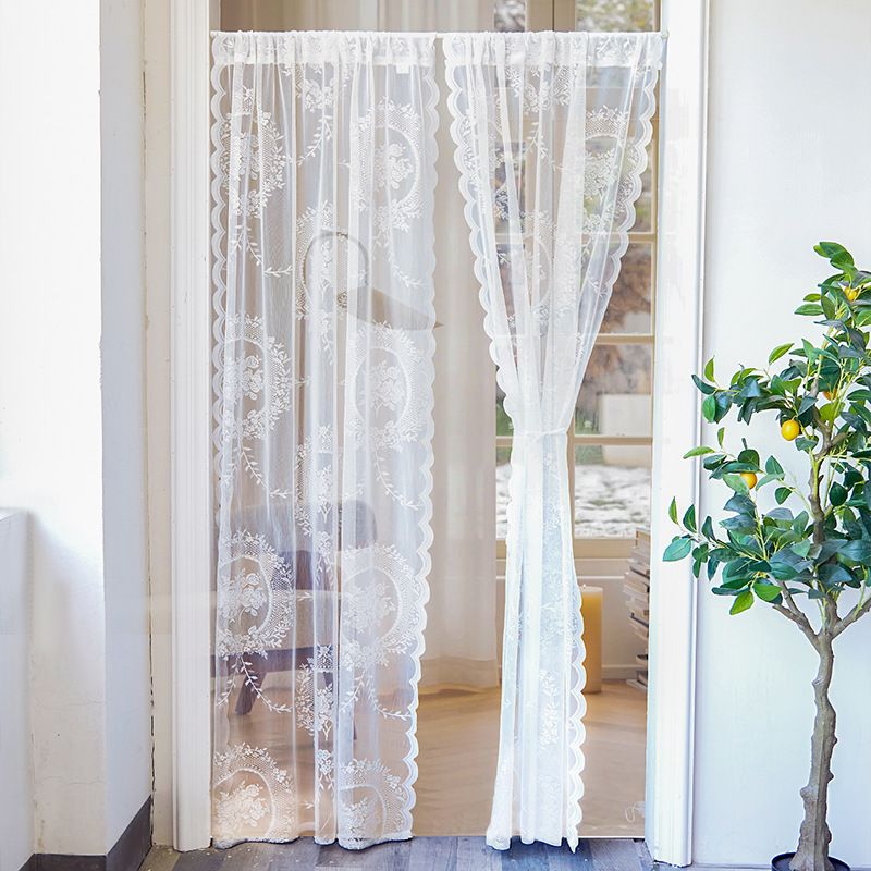 Kantgordijn – Transparante raamsjaal, paneel met roedezak zonder boren voor slaapkamer, café en balkondecoratie (100×100cm/140cm/200cm, ronde spiegel en feniksstaart)_voghion.com