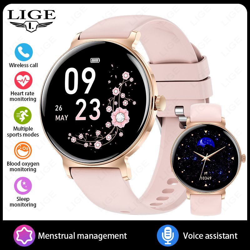 JX523 Smart Watch With Bluetooth Calling, Menstrual Cycle Tracking, Voice Assistant & Fitness Tracking - Pink Silicone Strap_voghion.com