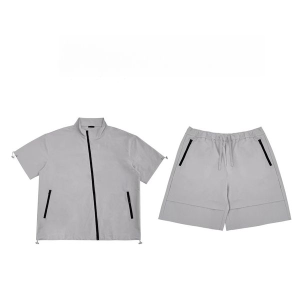 Vêtements pour hommes, nouvelle mode, col montant, cardigan ample, vêtements de protection solaire, costume pour hommes et femmes, le même style, été, nouveau short fin, costume deux pièces_voghion.com