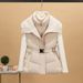 Women's Faux Shearling Collar Belted Vest Jacket - Winter Warm Fleece Lined Stand Collar Coat For Office & Casual Wear_voghion.com