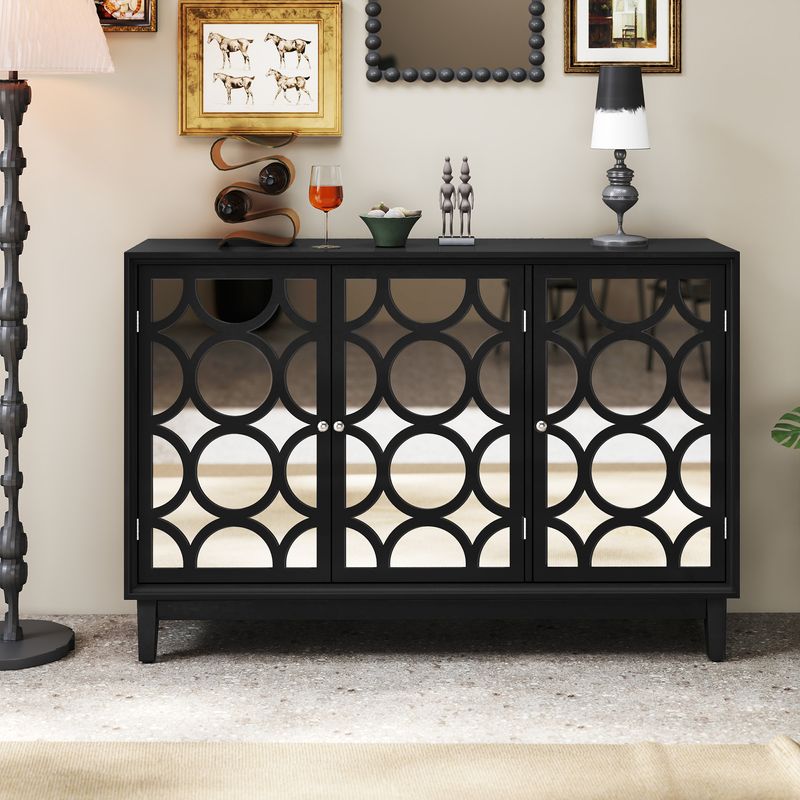 Sideboard Cabinet With 3 Mirror Doors, Modern Buffet Cabinet With Storage, Accent Storage Cabinet For Living Room, Dining Room, Entryway, Black_voghion.com