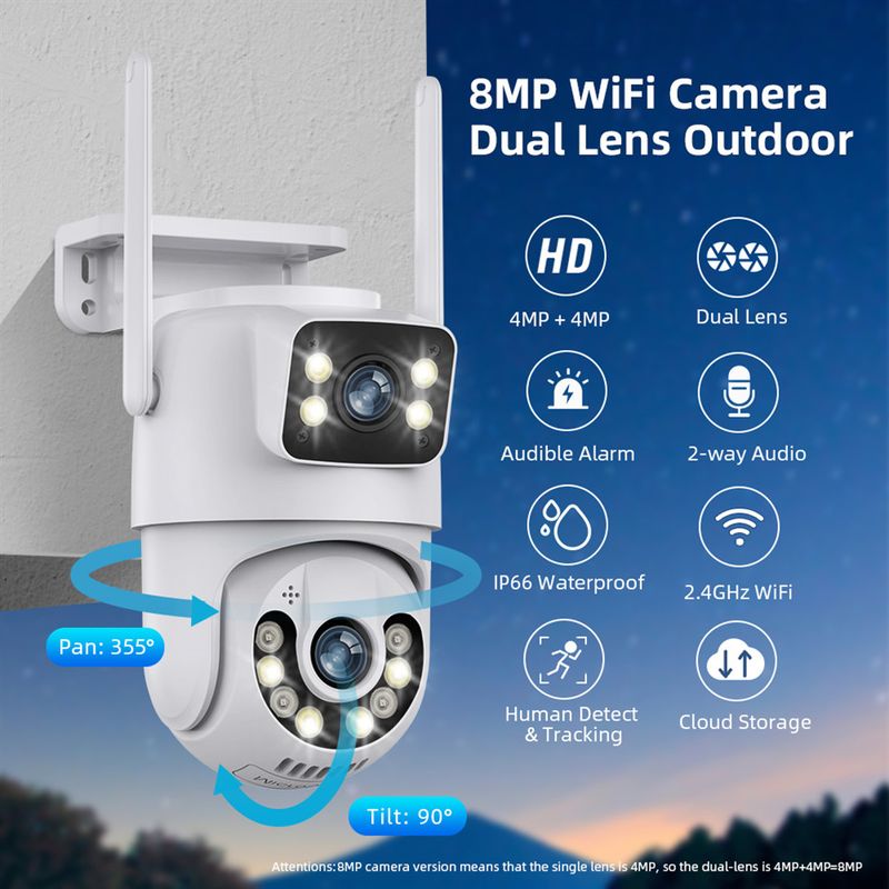 Icsee8MP Gun Ball Linkage Binocular Dual Screen HD Wireless Camera Night Vision Full Color Dual Screen_voghion.com