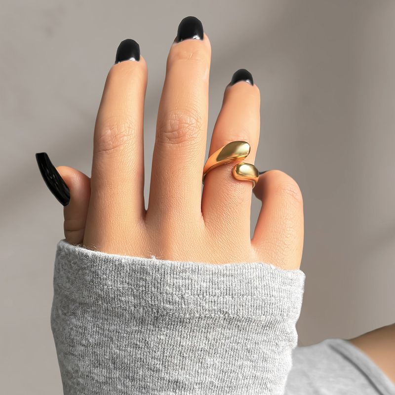 Ins Style Metal Glossy Irregular Women's Unique Design Adjustable Open Ring_voghion.com
