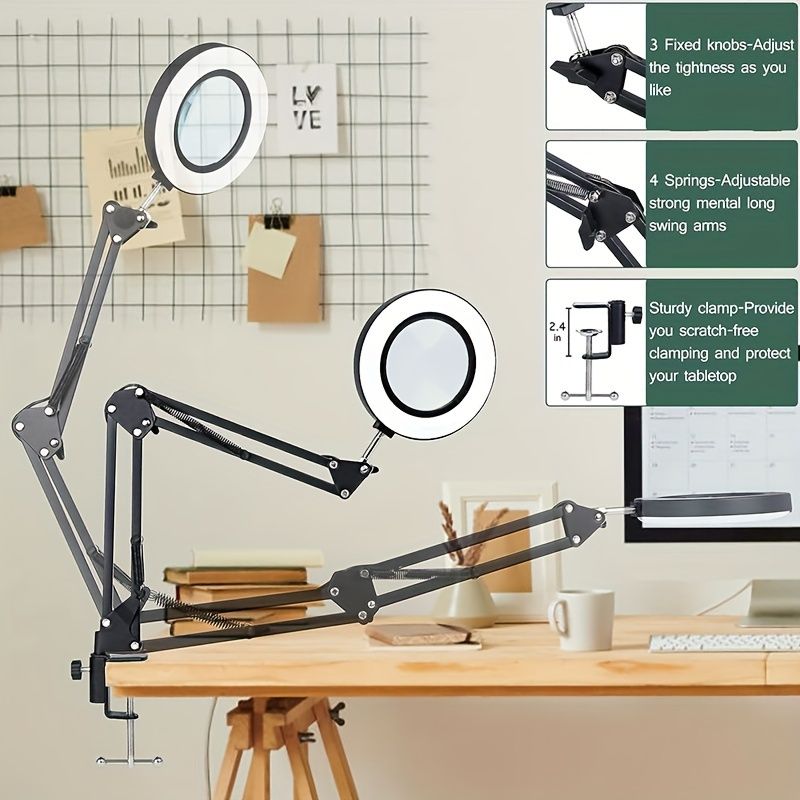 1 Foldable And Rotating Desktop Magnifying Glass With Light That Can Be Fixed On The Desktop_voghion.com