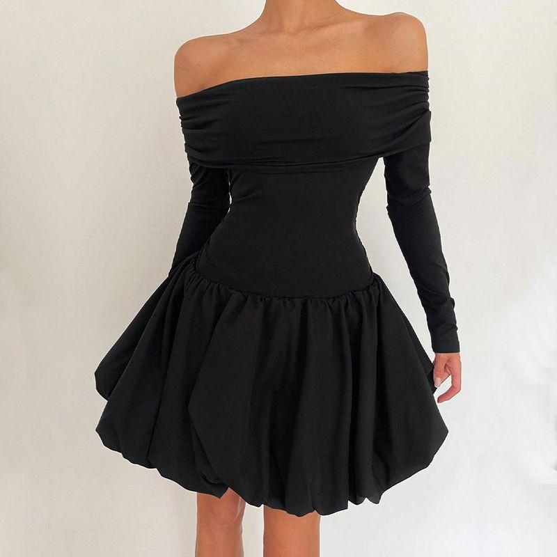 Robe courte sexy à épaules dénudées, coupe slim, coupe trapèze, pour l'automne et l'hiver_voghion.com