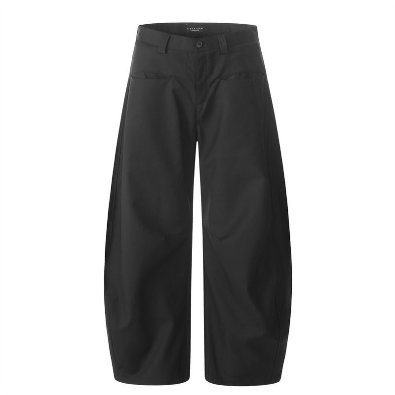 Herrenbekleidung Lockere Krummsäbelhose mit weitem Bein Freizeithose für Herren Trendy High Street Design Reine Farbe All Match Banana Sichelhose_voghion.com