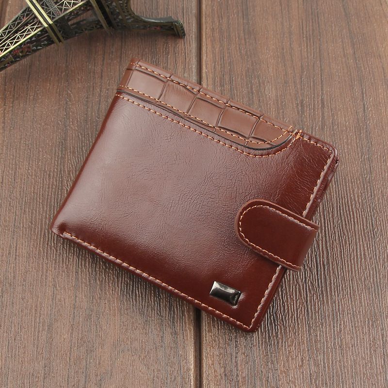 Men's Short Business Buckle New Style Soft Leather Multi-Function Patchwork Driver's License Wallet_voghion.com