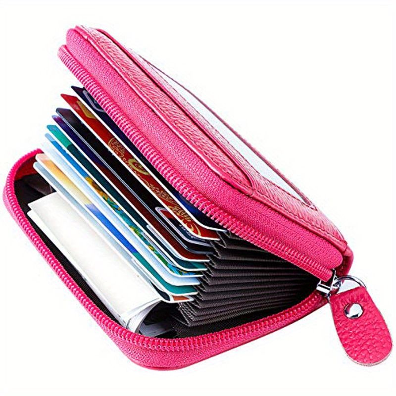 Portafoglio RFID autentico con cerniera in pelle per carte di credito, piccolo portafoglio con cerniera_voghion.com