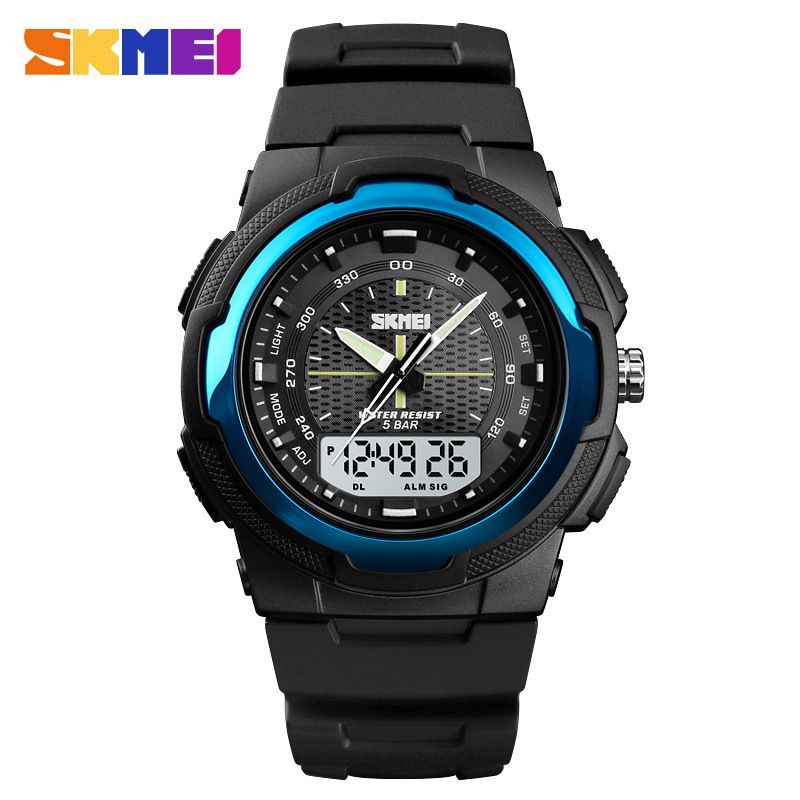 skmei double display outdoor sports multi-functional men's watch time beauty 3 time waterproof luminous pointer electronic watch_voghion.com