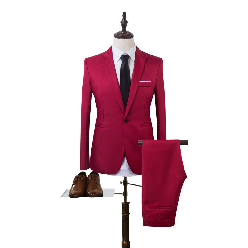 Vêtements pour hommes Slim Fit Simple boutonnage Un bouton Costume Veste Pantalon Costume deux pièces Hommes_voghion.com