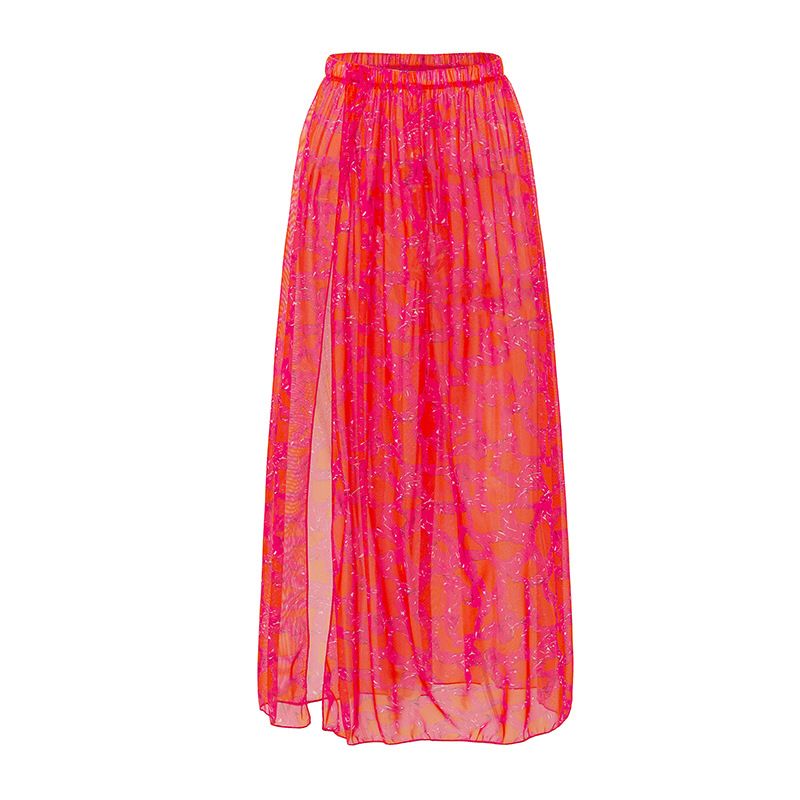 Vestido de gasa de aguas termales de playa estampado multicolor a la moda para mujer_voghion.com
