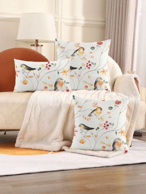 Cross-border Super Soft Short Plush Flower and Bird Printing Pillow Waist Pillow Home Decoration Sofa Cushion Cover_voghion.com