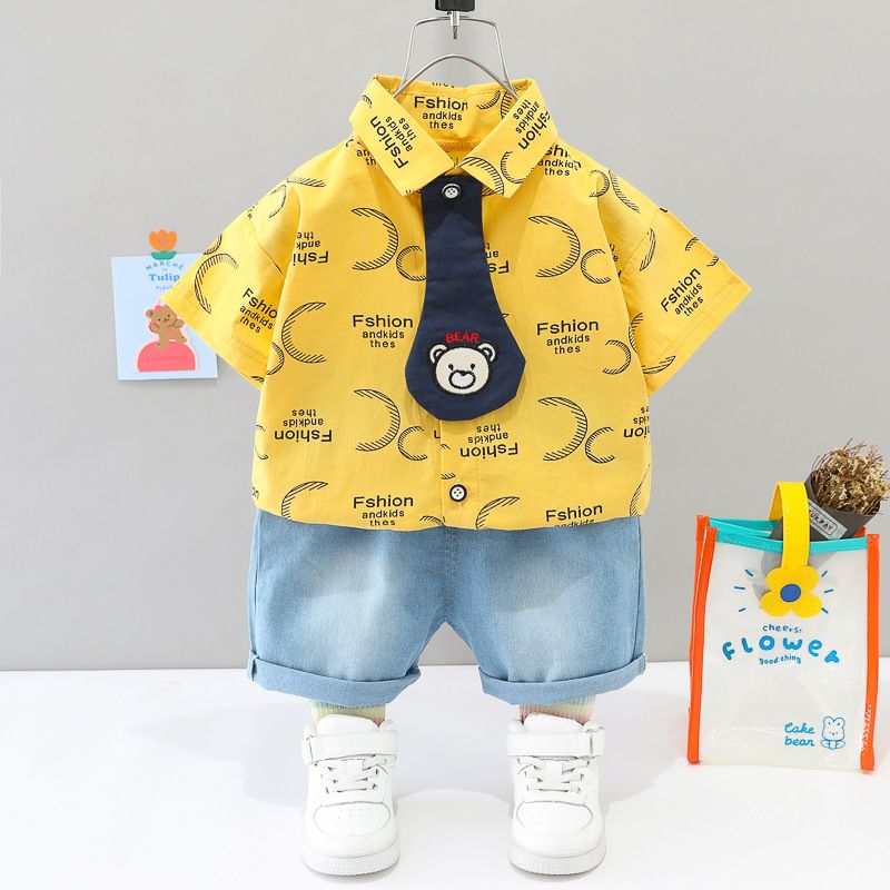 Set Baby Knyt Kortärmade Shorts Snygg Barnskjorta Mode Coola Pojkar Sommarkläder_voghion.com