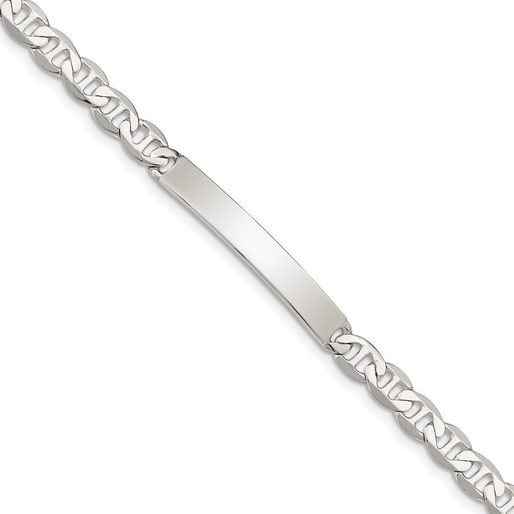 Sterling Silver Polished Engraveable Anchor Link ID Bracelet_voghion.com