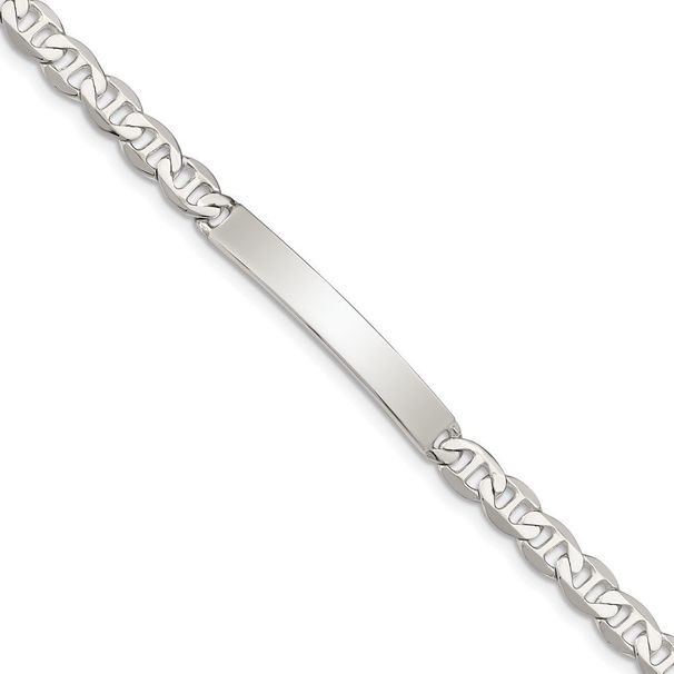 Sterling Silver Polished Engraveable Anchor Link ID Bracelet_voghion.com