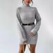 Slim-Fit Ribbed Knit Dress – Versatile Mock Neck Long Sleeve Bodycon Dress For Women (Black/White/Wine, S-XL)_voghion.com