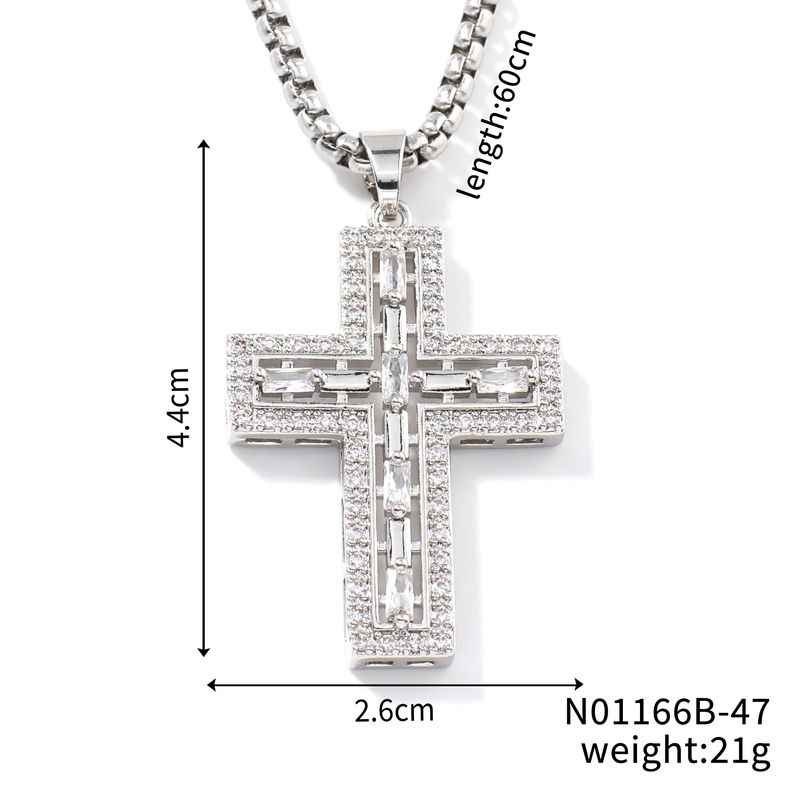 Collana con ciondolo a forma di croce in rame intarsiato con zirconi, versatile, semplice e di alta qualità, stile hip-hop di José New Fashion_voghion.com