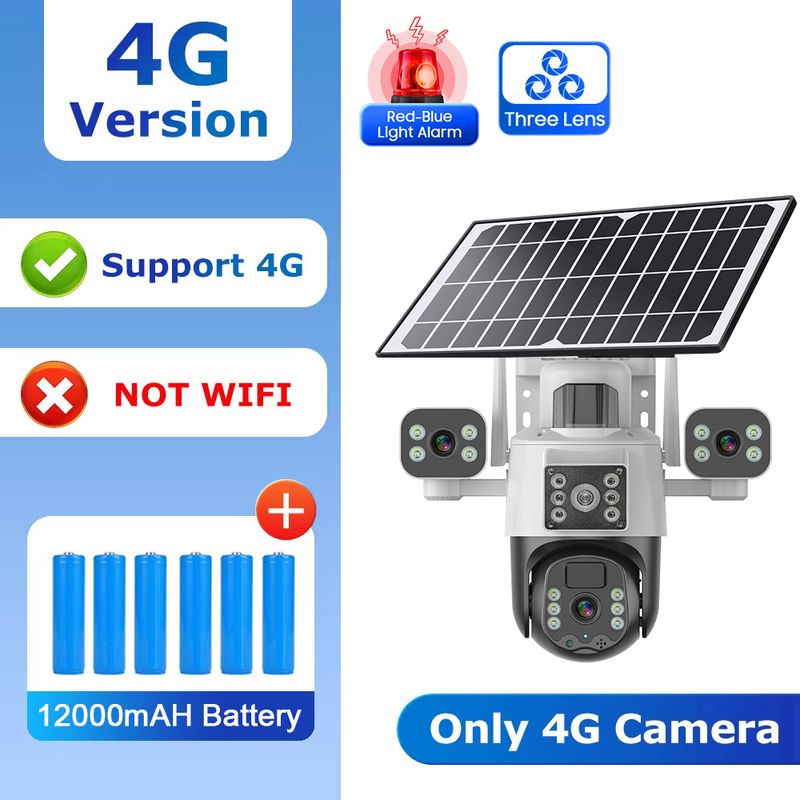 AIOOK Outdoor Surveillance Camera Triple Lens HD 12MP WiFi Solar Camera 4G SIM Camera Mobile Tracking Night Vision V380 PRO CCTV_voghion.com
