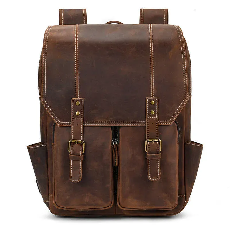Large Capacity Crazy Horse For Men, First Layer Cowhide Travel Genuine Leather Backpack_voghion.com