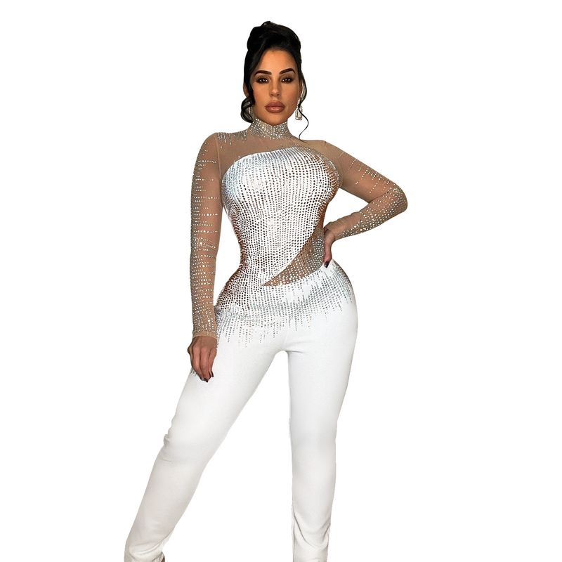 Kadın Giyim Moda Kadın Düz Renk Örgü Sıcak Elmas Uzun Kollu Pantolon Tulum_voghion.com