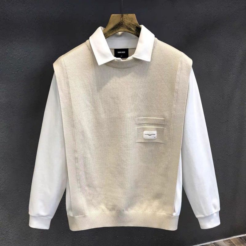 Ropa para hombre, nueva moda de invierno, camisa de dos piezas, cuello de camisa, sudadera empalmada para hombre, moda informal, parte superior que combina con todo_voghion.com