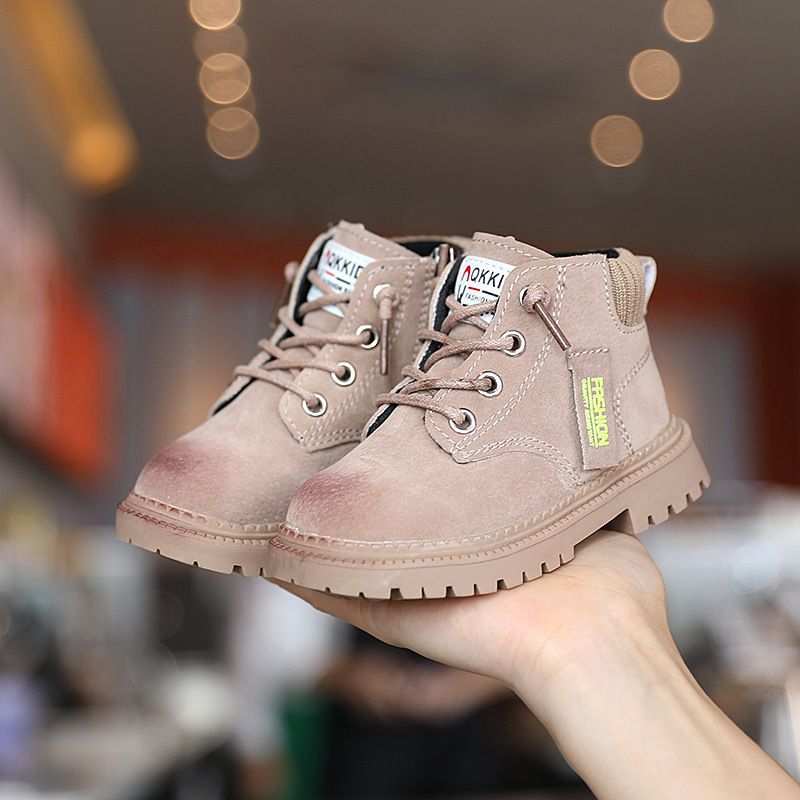 Jungen kurze 2021 Winter neue englische Stil Leder Kinder Baby Martin Stiefel Plüsch Baumwolle Schuhe_voghion.com